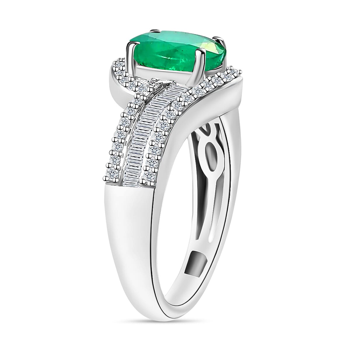 Rhapsody AAAA Kagem Zambian Emerald and E-F VS2 Diamond 1.55 ctw Ring in 950 Platinum (Size 12.0) 6.25 Grams (Del. in 10-12 Days) image number 2