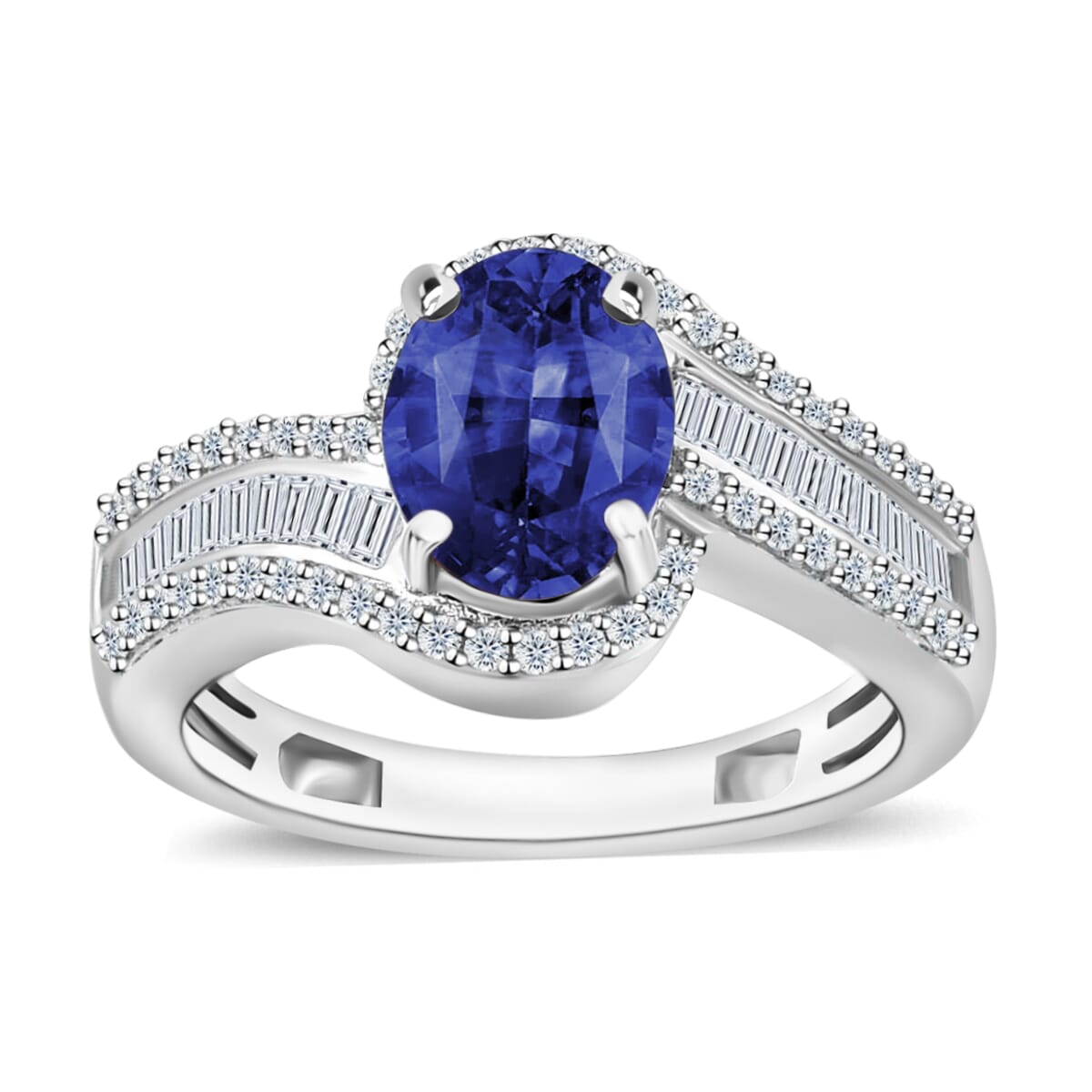 Rhapsody AAAA Ceylon Blue Sapphire and E-F VS2 Diamond 1.75 ctw Ring in 950 Platinum (Size 10.0) 6.25 Grams image number 0