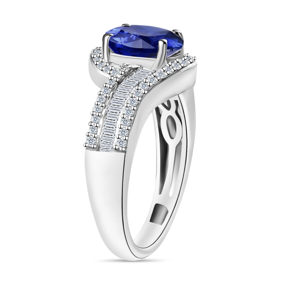Rhapsody AAAA Ceylon Blue Sapphire and E-F VS2 Diamond 1.75 ctw Ring in 950 Platinum (Size 10.0) 6.25 Grams image number 2