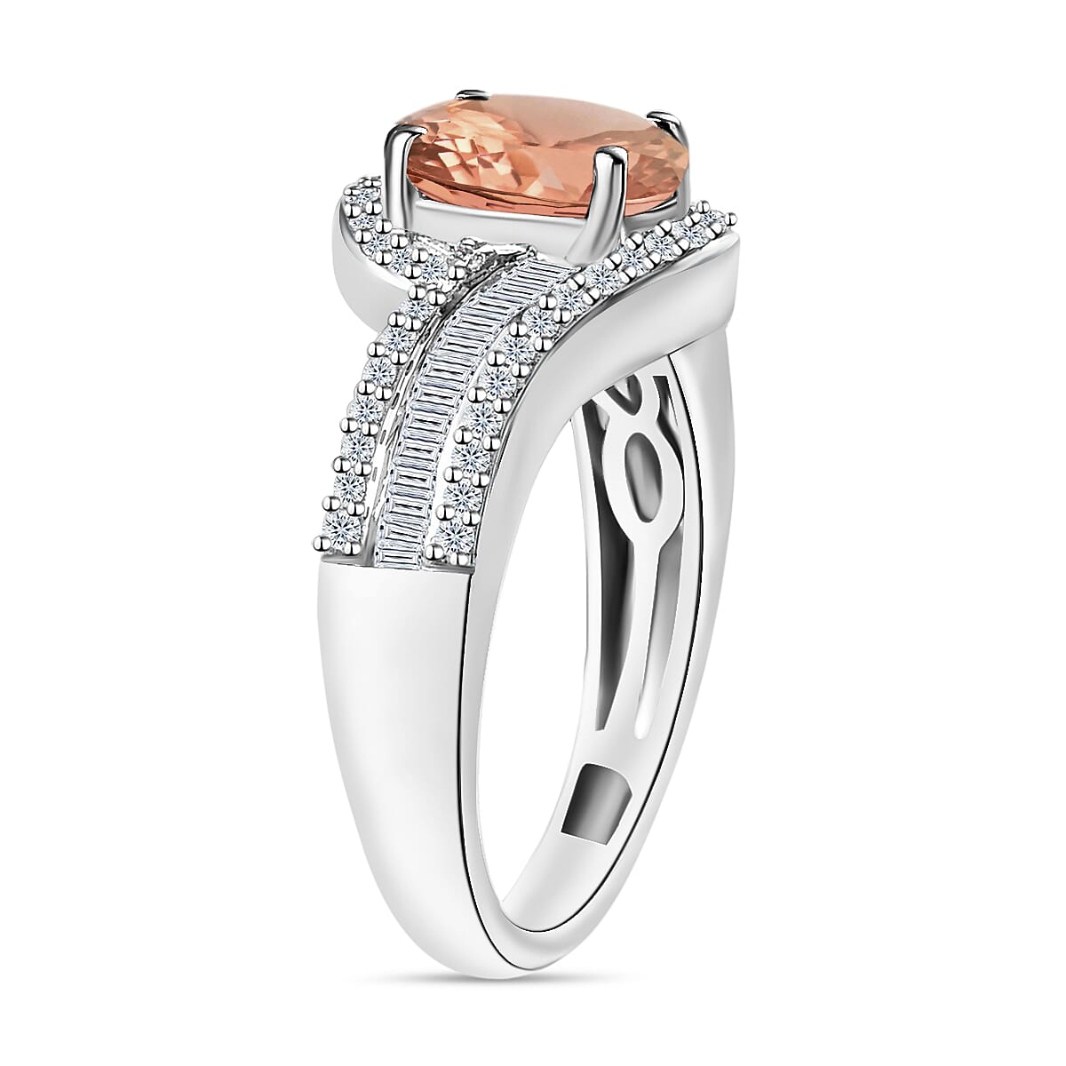 Rhapsody AAAA Pink Morganite and E-F VS2 Diamond 1.75 ctw Ring in 950 Platinum (Size 8.0) 6.25 Grams (Del. in 10-12 Days) image number 2