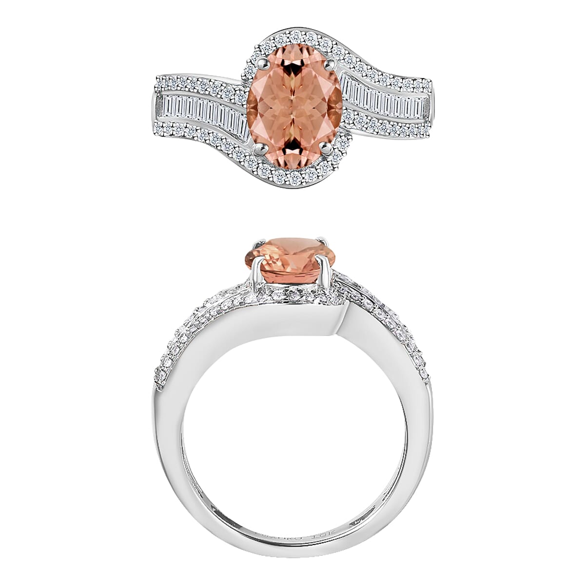 Rhapsody AAAA Pink Morganite and E-F VS2 Diamond 1.75 ctw Ring in 950 Platinum (Size 8.0) 6.25 Grams (Del. in 10-12 Days) image number 3
