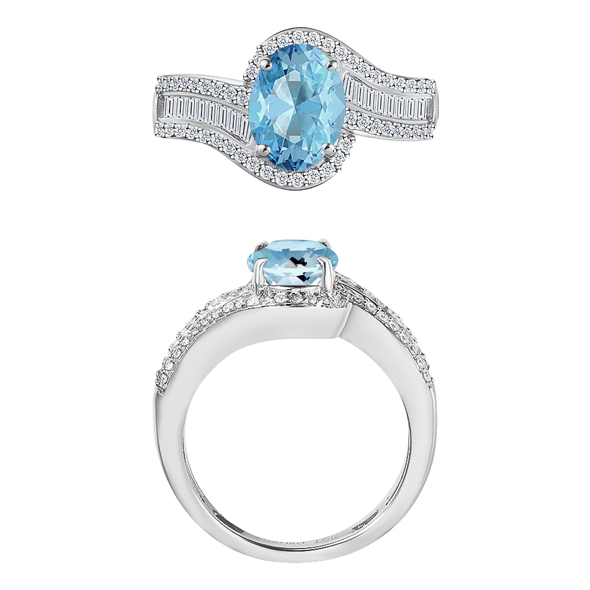 Rhapsody AAAA Santa Maria Aquamarine and E-F VS2 Diamond 1.65 ctw Ring in 950 Platinum (Size 10.0) 6.25 Grams image number 3
