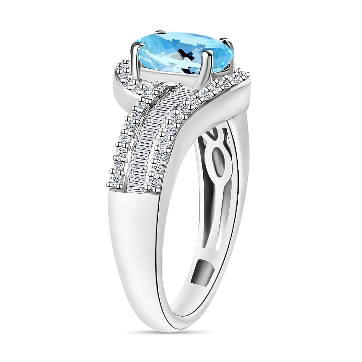 Rhapsody AAAA Santa Maria Aquamarine and E-F VS2 Diamond 1.65 ctw Ring in 950 Platinum (Size 10.5) 6.25 Grams image number 2