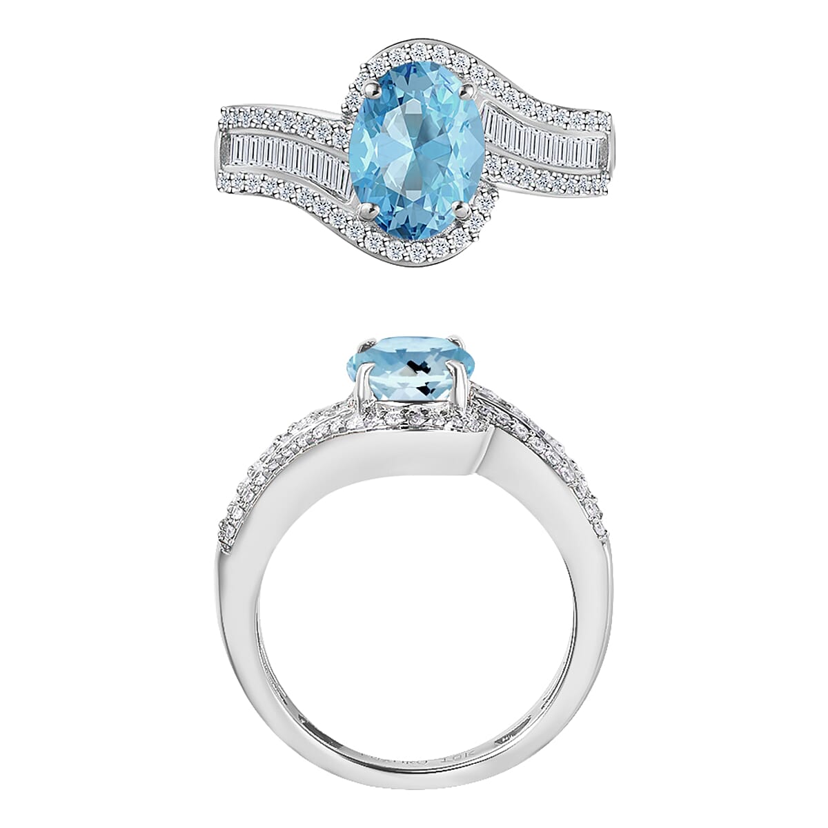 Rhapsody AAAA Santa Maria Aquamarine and E-F VS2 Diamond 1.65 ctw Ring in 950 Platinum (Size 10.5) 6.25 Grams image number 3