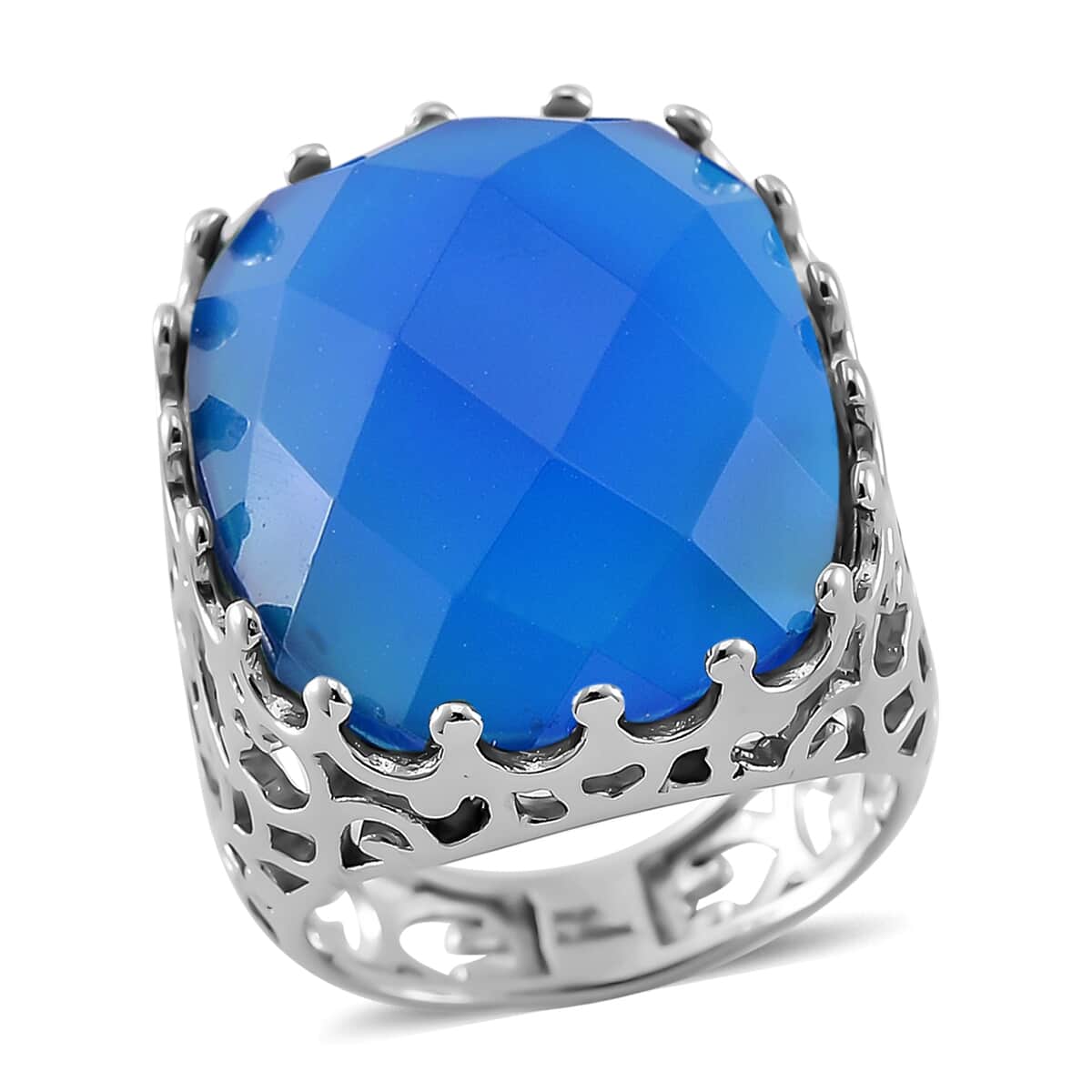 Blue Agate (D) 15.00 ctw Ring in Stainless Steel (Size 10.0)  image number 0