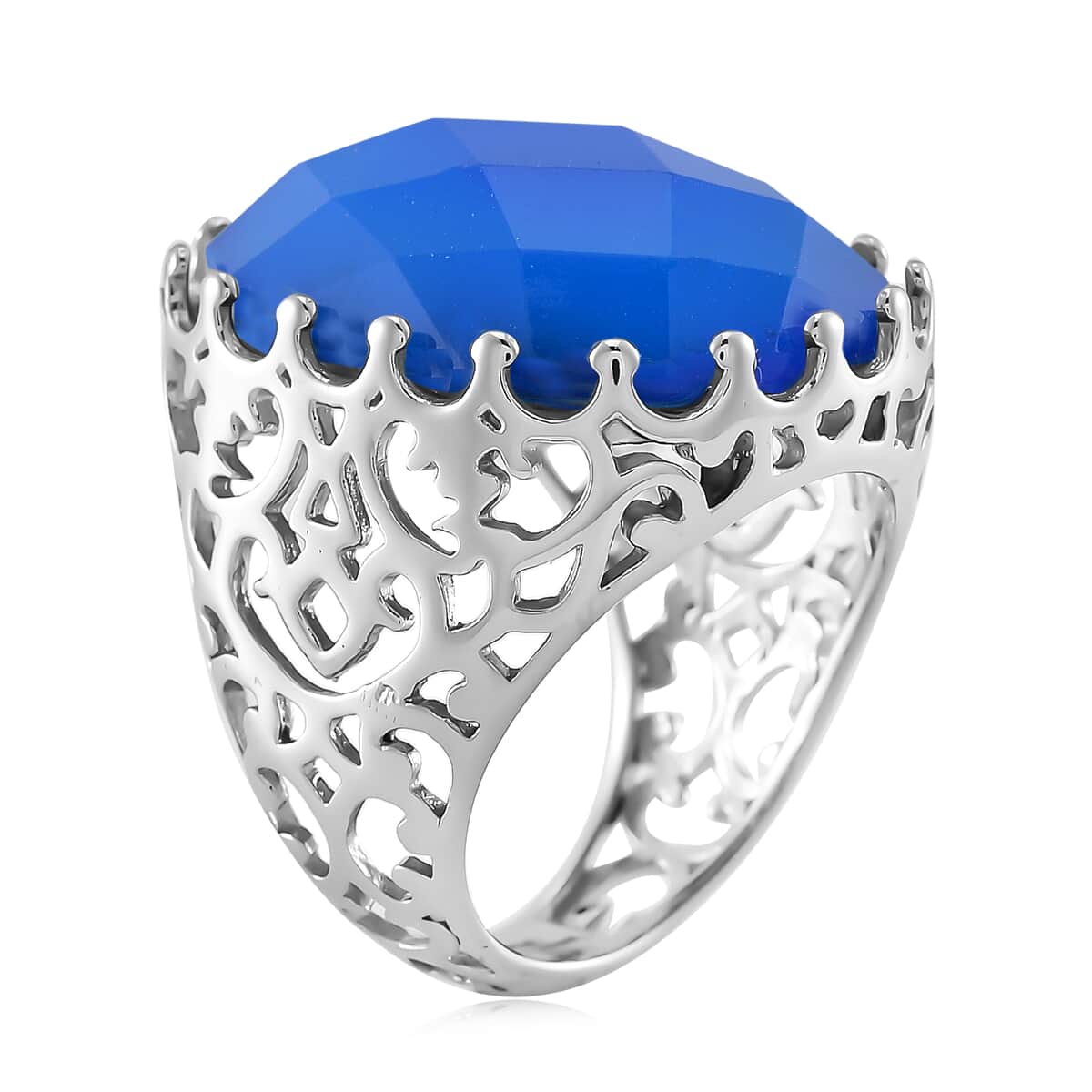 Blue Agate (D) 15.00 ctw Ring in Stainless Steel (Size 10.0)  image number 2