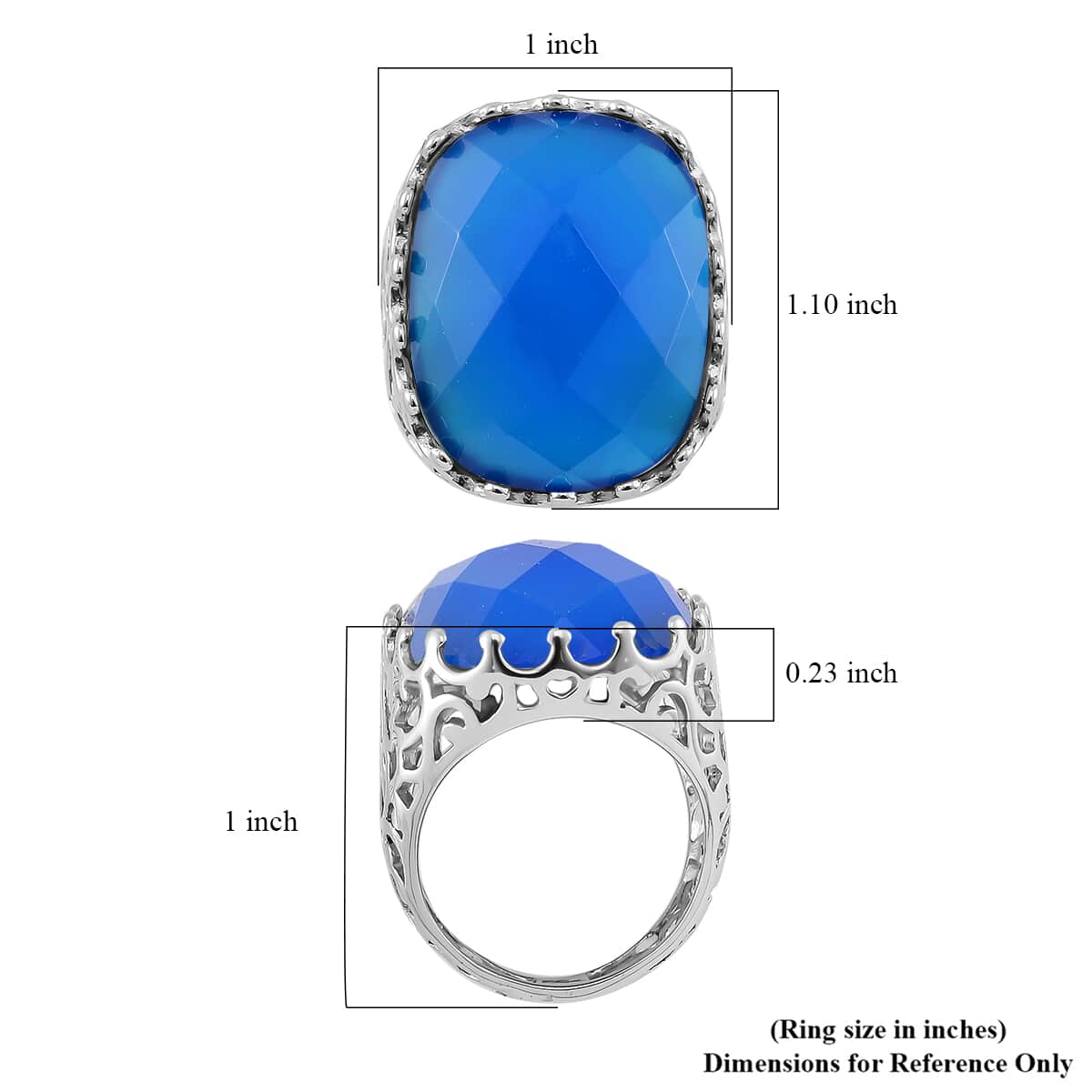 Blue Agate (D) 15.00 ctw Ring in Stainless Steel (Size 10.0)  image number 4