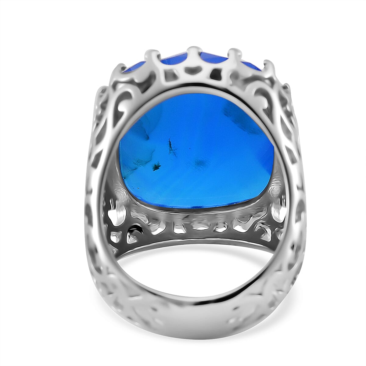 Blue Agate (D) 15.00 ctw Ring in Stainless Steel (Size 9.0)  image number 3