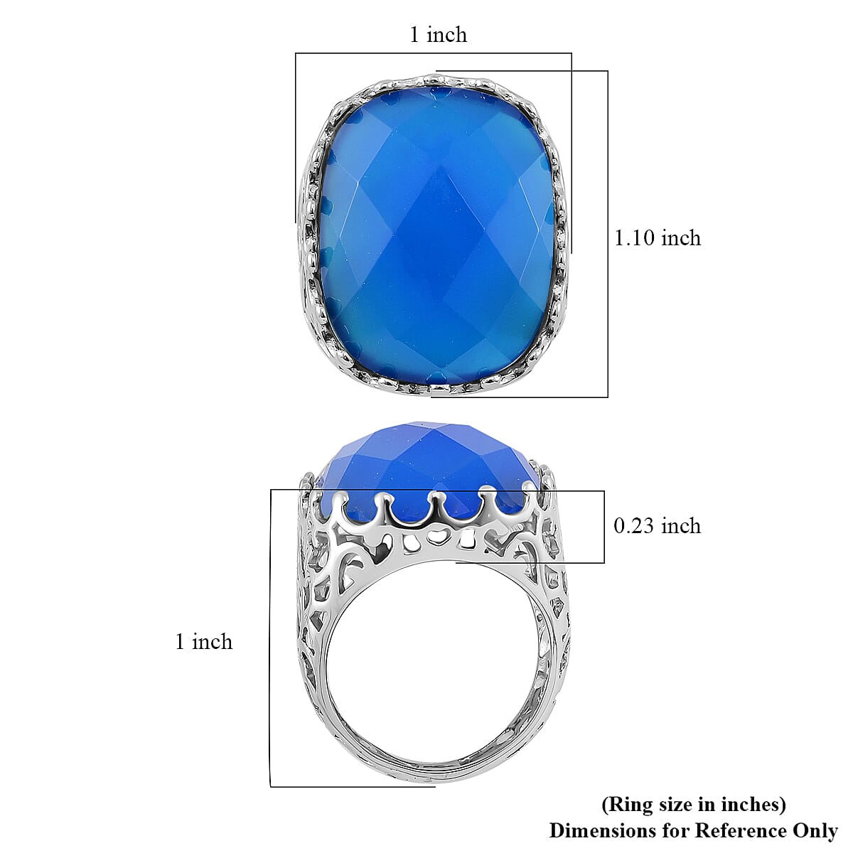 Blue Agate (D) 15.00 ctw Ring in Stainless Steel (Size 9.0)  image number 4
