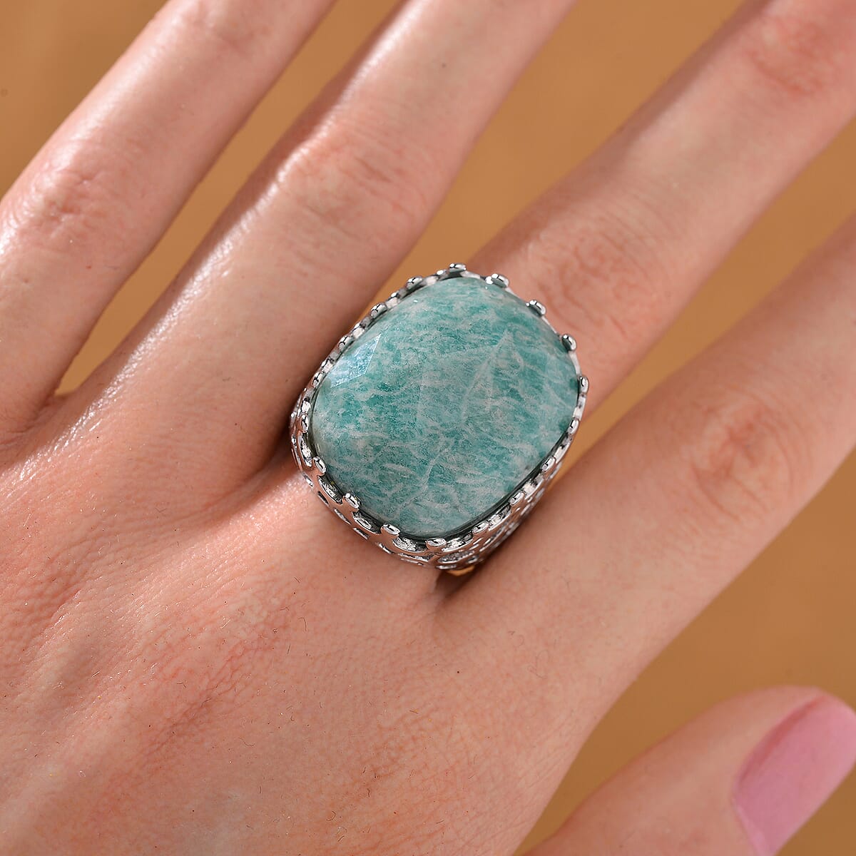 Amazonite 15.00 ctw Ring in Stainless Steel (Size 9.0)  image number 1