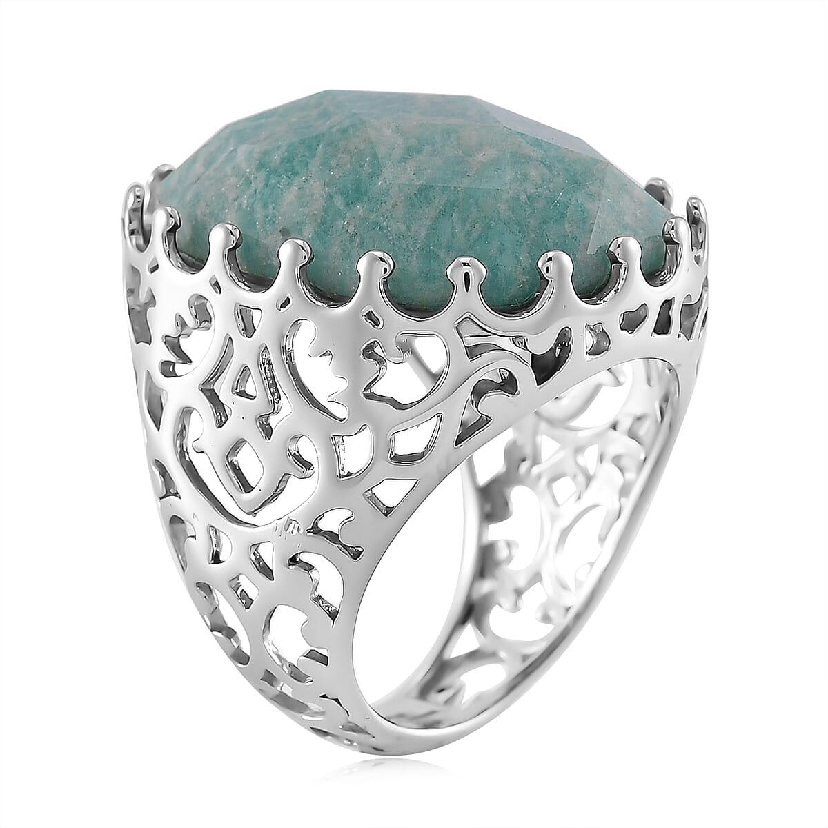 Amazonite 15.00 ctw Ring in Stainless Steel (Size 9.0)  image number 2