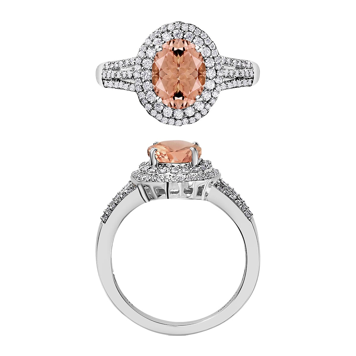 Rhapsody AAAA Marropino Morganite and E-F VS2 Diamond 3.00 ctw Ring in 950 Platinum (Size 7.5) 5.90 Grams (Del. in 10-12 Days) image number 3