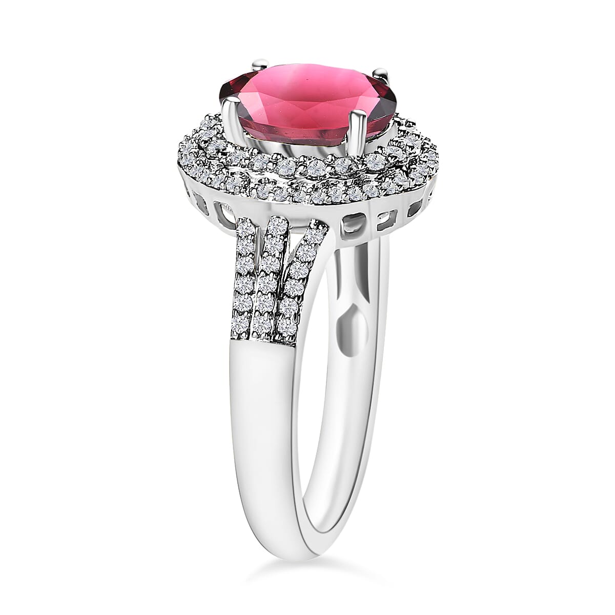 Rhapsody AAAA Ouro Fino Rubellite and E-F VS2 Diamond 3.00 ctw Ring in 950 Platinum (Size 10.0) 5.90 Grams image number 2