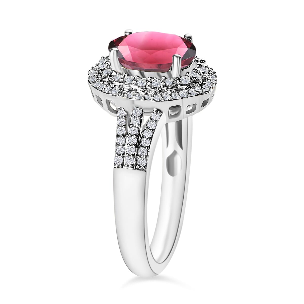 Rhapsody AAAA Ouro Fino Rubellite and E-F VS2 Diamond 3.00 ctw Ring in 950 Platinum (Size 6.5) 5.90 Grams image number 2