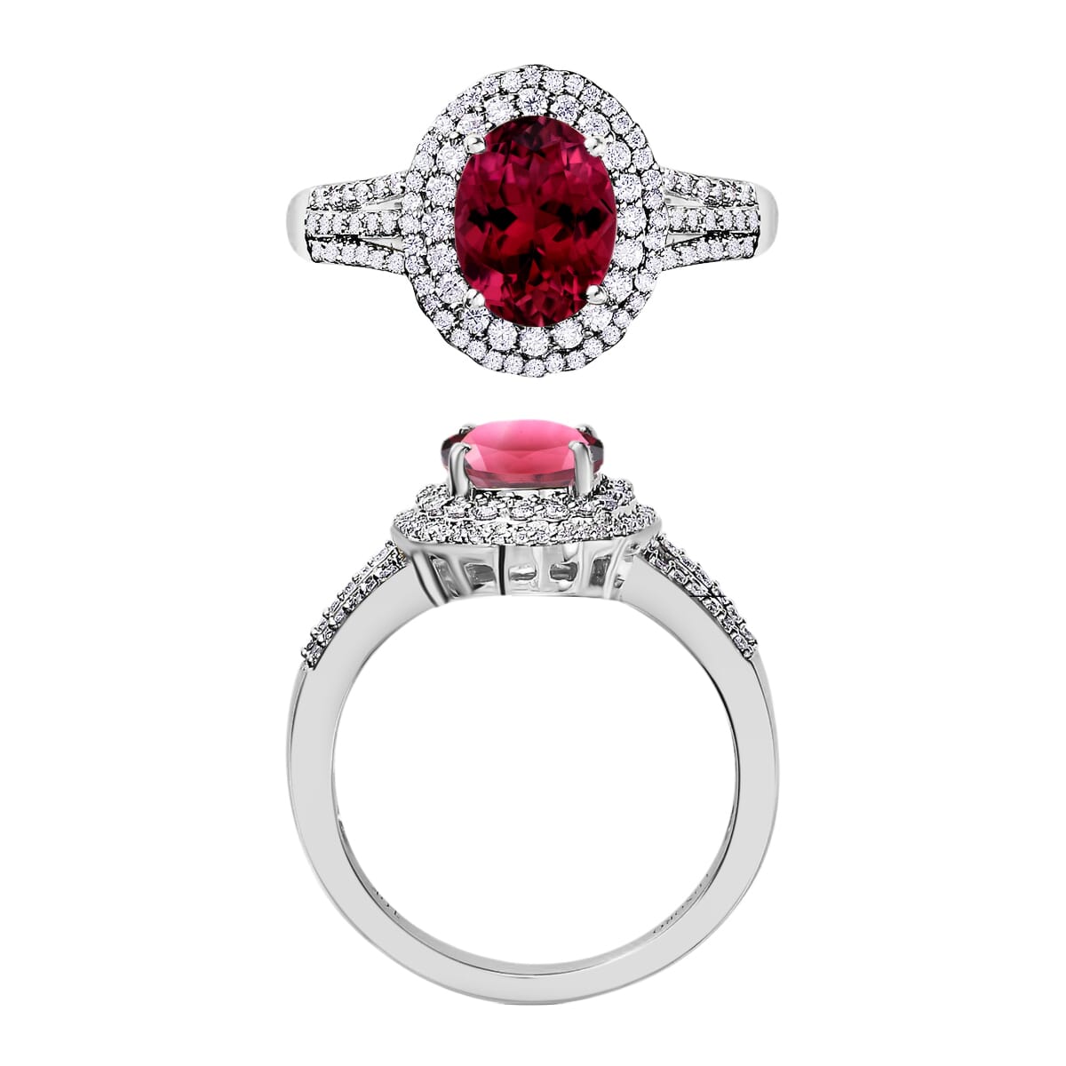 Rhapsody AAAA Ouro Fino Rubellite and E-F VS2 Diamond 3.00 ctw Ring in 950 Platinum (Size 6.5) 5.90 Grams image number 3