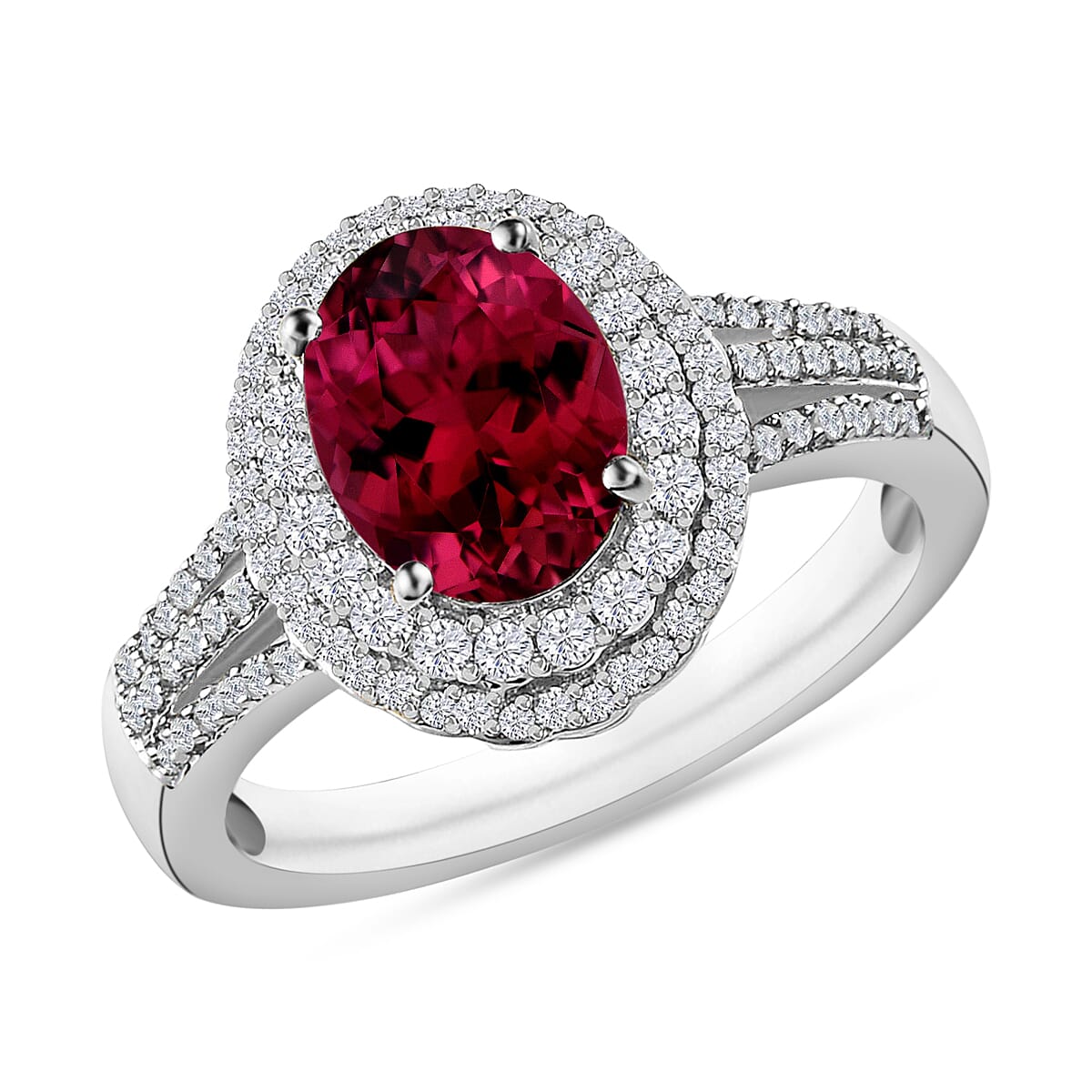 Rhapsody AAAA Ouro Fino Rubellite and E-F VS2 Diamond 3.00 ctw Ring in 950 Platinum (Size 7.0) 9.5 Grams
