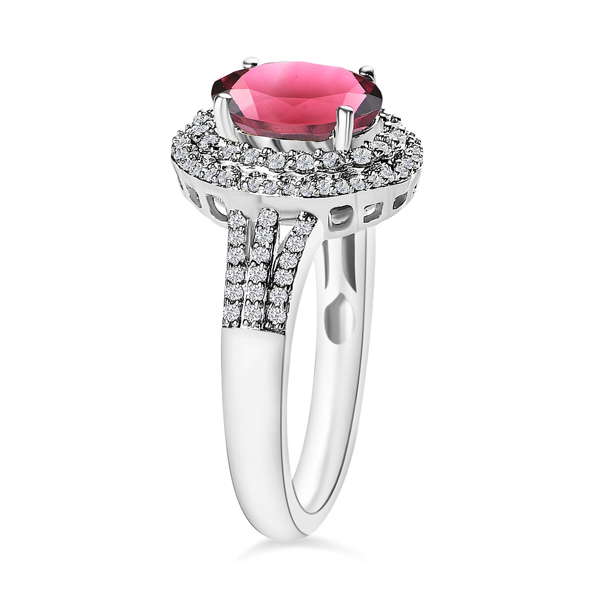 Rhapsody AAAA Ouro Fino Rubellite and E-F VS2 Diamond 3.00 ctw Ring in 950 Platinum (Size 7.0) 9.5 Grams
