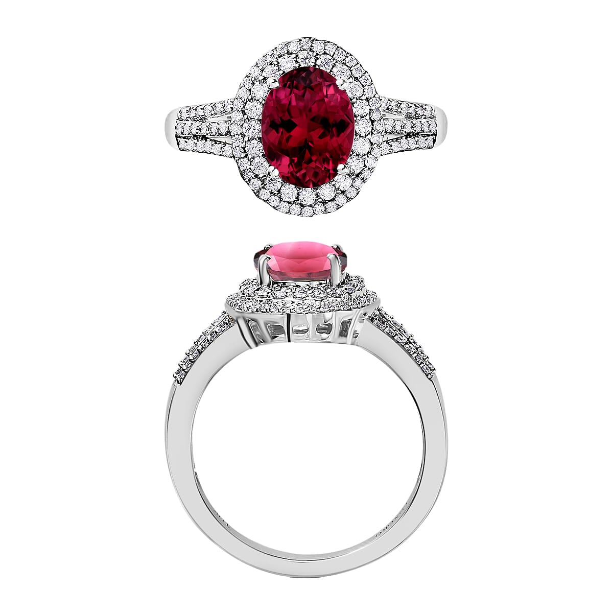 Rhapsody AAAA Ouro Fino Rubellite and E-F VS2 Diamond 3.00 ctw Ring in 950 Platinum (Size 7.0) 9.5 Grams