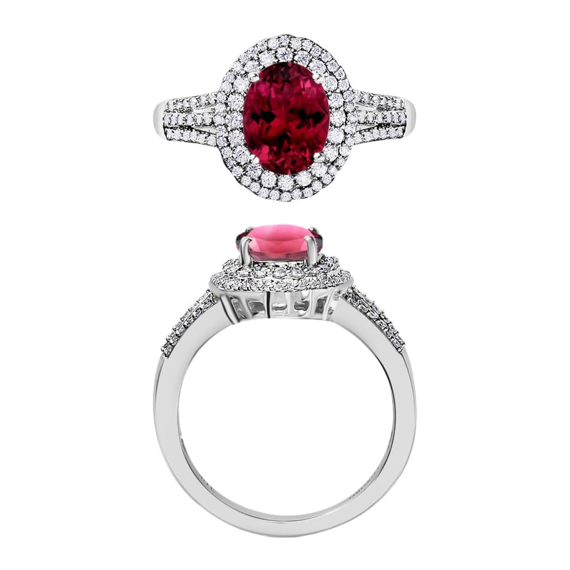 Rhapsody AAAA Ouro Fino Rubellite and E-F VS2 Diamond 3.00 ctw Ring in 950 Platinum (Size 7.0) 9.5 Grams