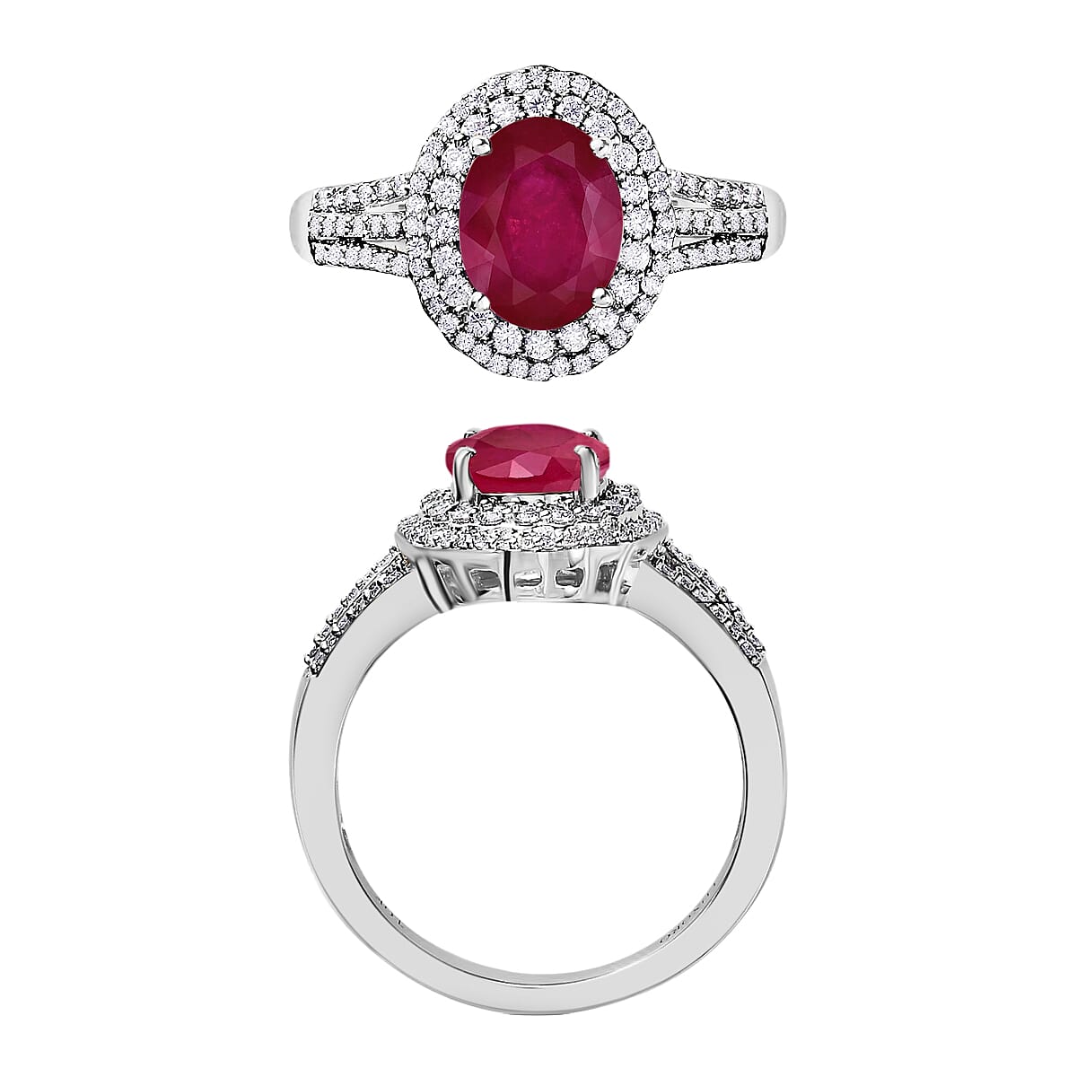 Rhapsody AAAA Mozambique Ruby and E-F VS2 Diamond 3.20 ctw Double Halo Ring in 950 Platinum (Size 10.0) 5.90 Grams image number 3