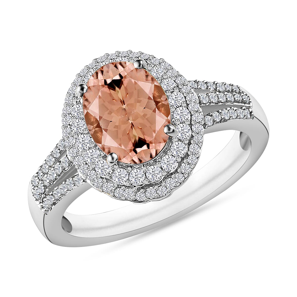 Rhapsody AAAA Pink Morganite and E-F VS2 Diamond 3.00 ctw Ring in 950 Platinum (Size 10.0) 5.90 Grams image number 0