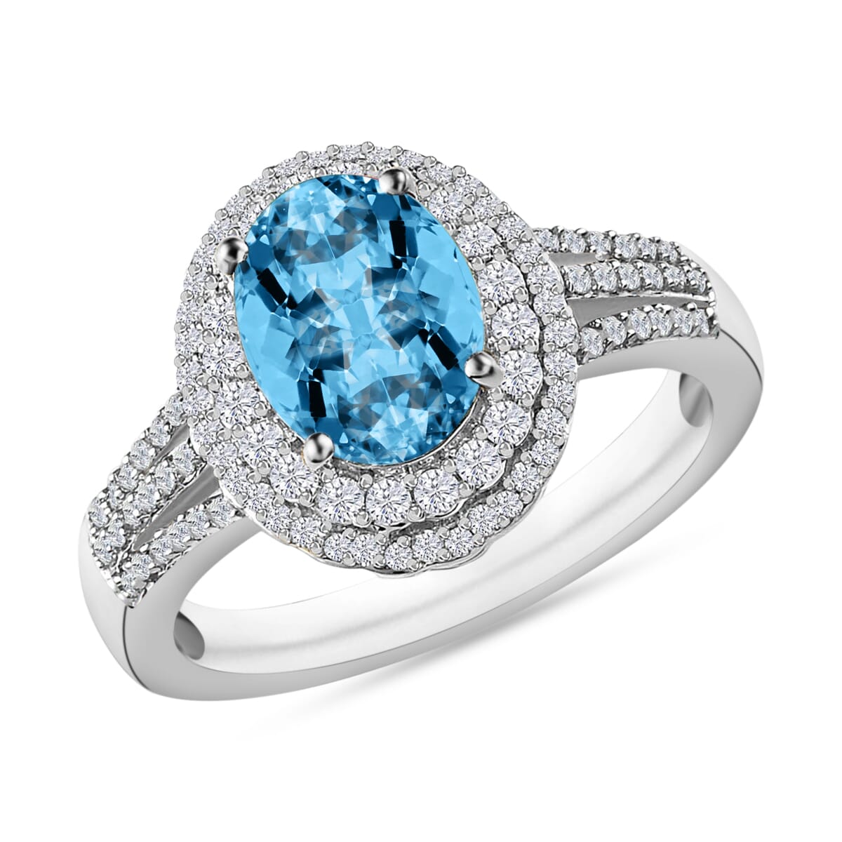 Rhapsody AAAA Santa Maria Aquamarine and E-F VS2 Diamond 2.40 ctw Ring in 950 Platinum (Size 10.0) 5.90 Grams image number 0