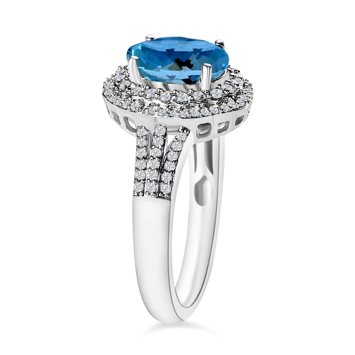 Rhapsody AAAA Santa Maria Aquamarine and E-F VS2 Diamond 2.40 ctw Ring in 950 Platinum (Size 10.0) 5.90 Grams image number 2