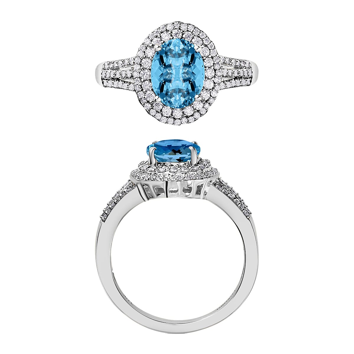 Rhapsody AAAA Santa Maria Aquamarine and E-F VS2 Diamond 2.40 ctw Ring in 950 Platinum (Size 6.0) 5.90 Grams (Del. in 10-12 Days) image number 3