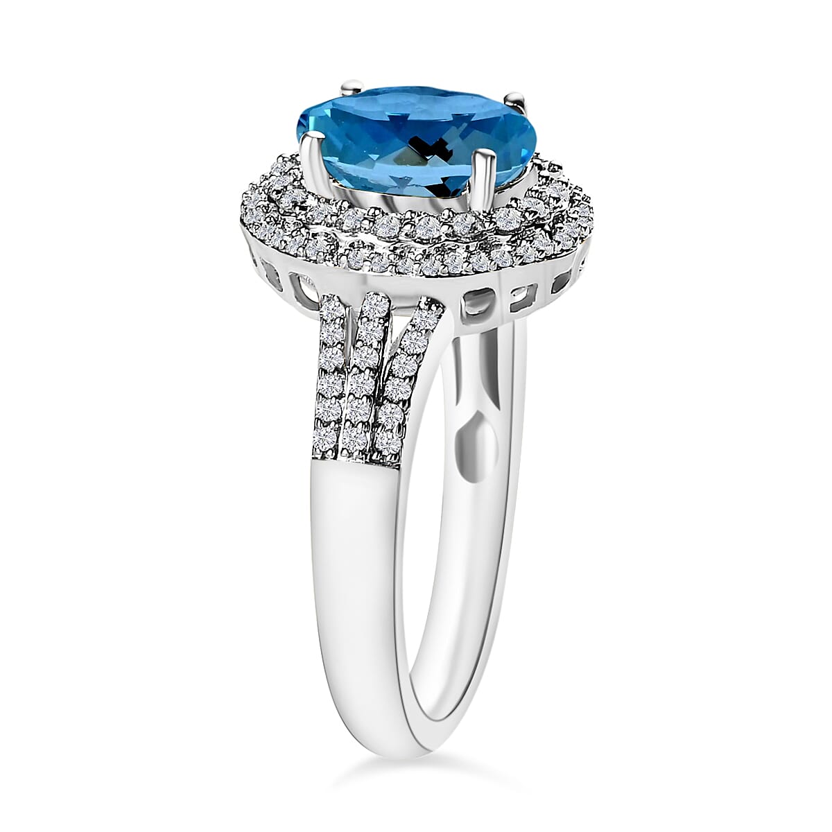 Rhapsody AAAA Santa Maria Aquamarine and E-F VS2 Diamond 2.40 ctw Ring in 950 Platinum (Size 9.0) 5.90 Grams (Del. in 10-12 Days) image number 2