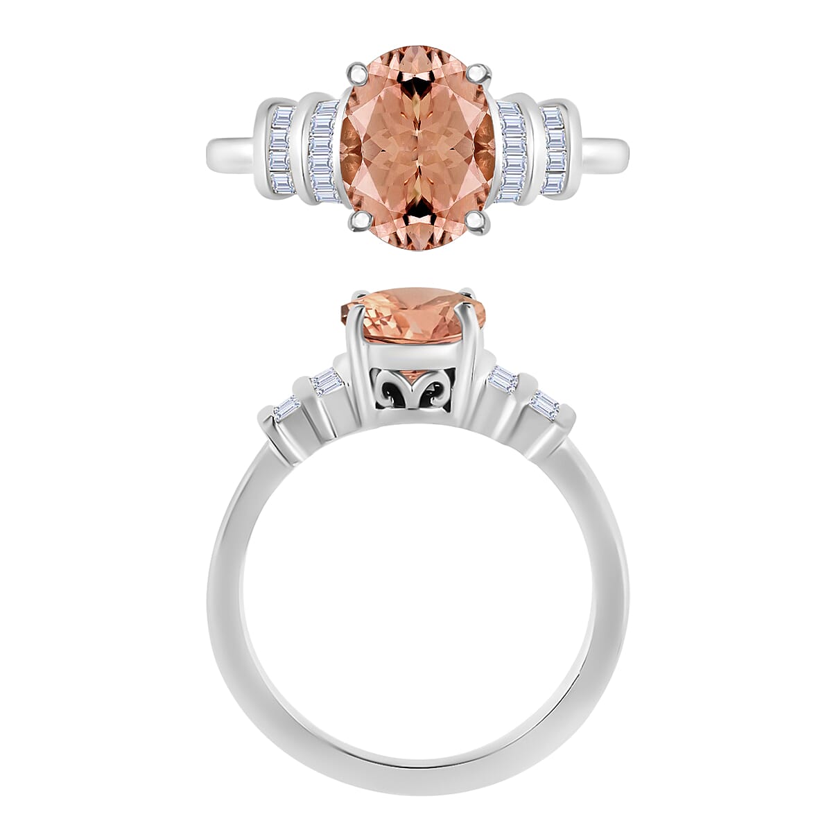 Rhapsody AAAA Marropino Morganite and E-F VS2 Diamond 2.50 ctw Snowflake Ring in 950 Platinum (Size 10.0) 5.25 Grams image number 3