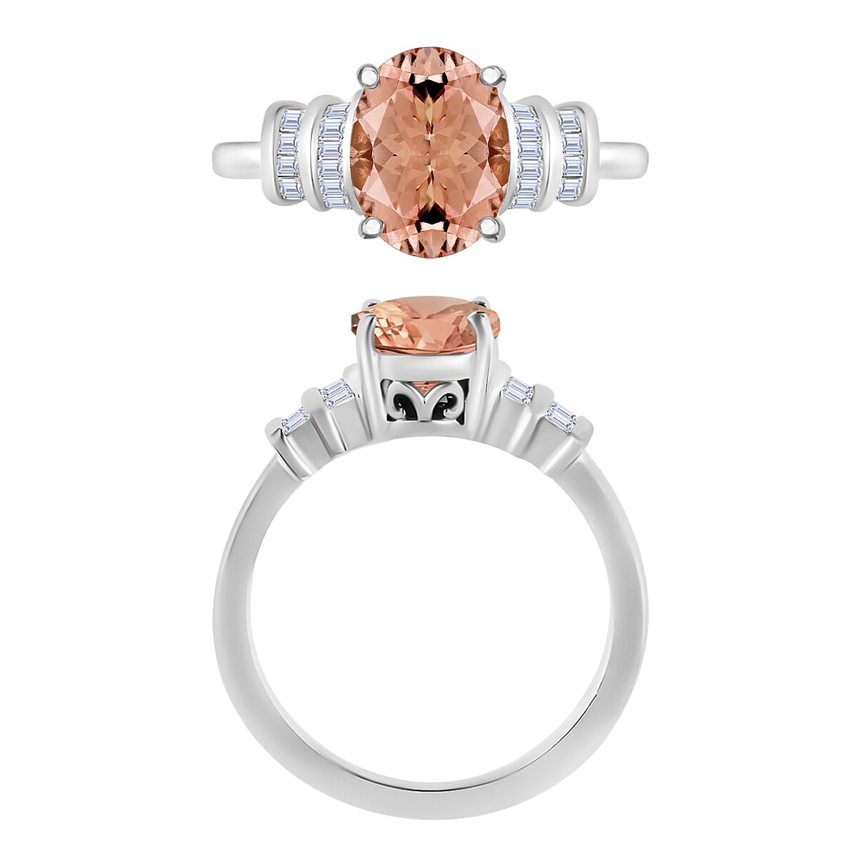 Rhapsody AAAA Marropino Morganite and E-F VS2 Diamond 2.50 ctw Snowflake Ring in 950 Platinum (Size 9.5) 5.25 Grams (Del. in 10-12 Days) image number 3