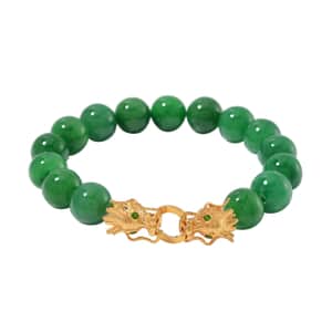 Green Jade (D) and Chrome Diopside 230.50 ctw Dragon Bracelet in 18K Vermeil Yellow Gold Over Sterling Silv (7.50 In) 