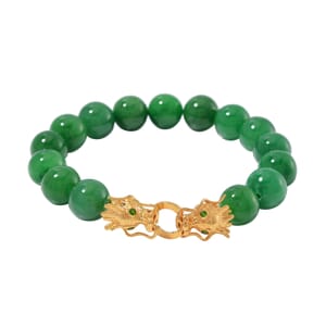 Green Jade (D) and Chrome Diopside 240.50 ctw Dragon Bracelet in 18K Vermeil Yellow Gold Over Sterling Silv (8.00 In) 