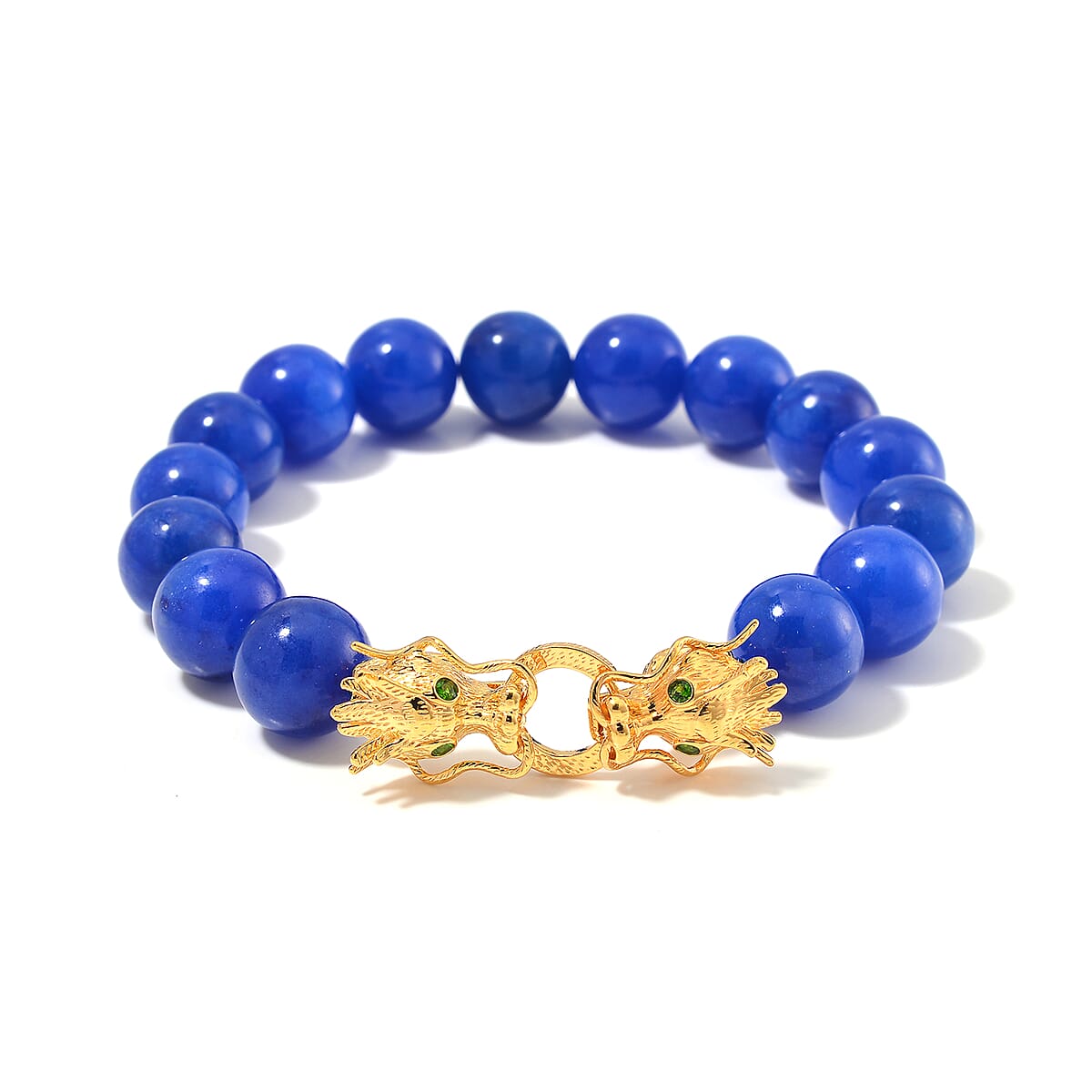 Blue Jade (D) and Chrome Diopside 230.50 ctw Dragon Bracelet in 18K Vermeil Yellow Gold Over Sterling Silver (7.50 In) image number 0