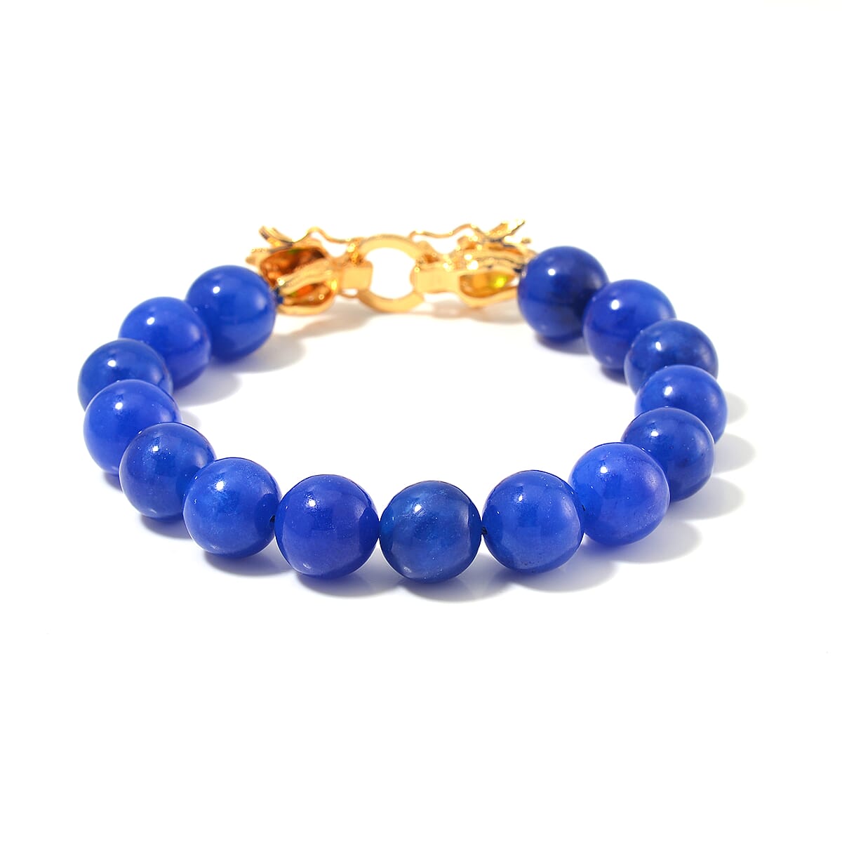 Blue Jade (D) and Chrome Diopside 230.50 ctw Dragon Bracelet in 18K Vermeil Yellow Gold Over Sterling Silver (7.50 In) image number 2