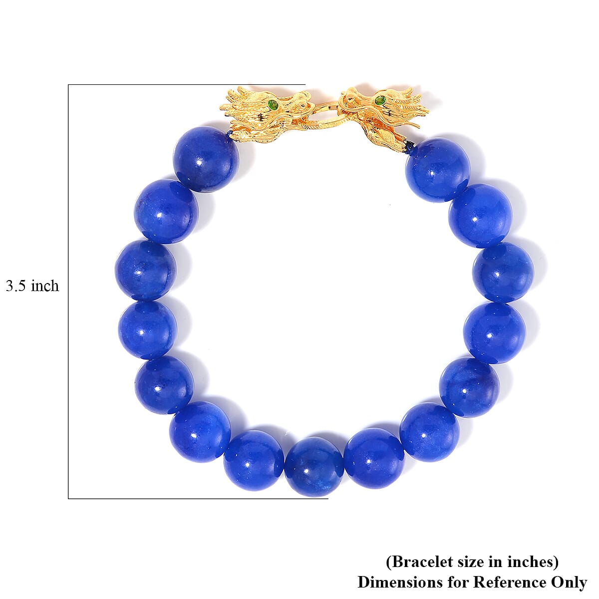 Blue Jade (D) and Chrome Diopside 230.50 ctw Dragon Bracelet in 18K Vermeil Yellow Gold Over Sterling Silver (7.50 In) image number 3