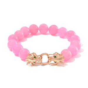 Pink Jade (D) and Chrome Diopside 230.50 ctw Dragon Bracelet in 18K Vermeil Rose G oldOver Sterling Silver (7.50 In)