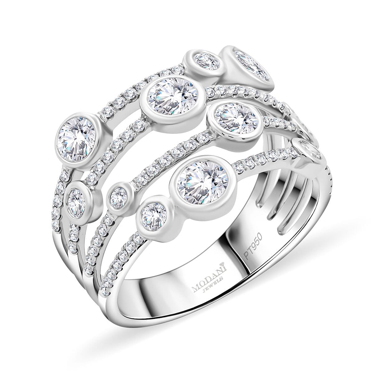 Doorbuster Modani 950 Platinum White Diamond G-VVS2  Ring (Size 10.0) (7.90 g) (Del. in 7-10 Days) 1.50 ctw