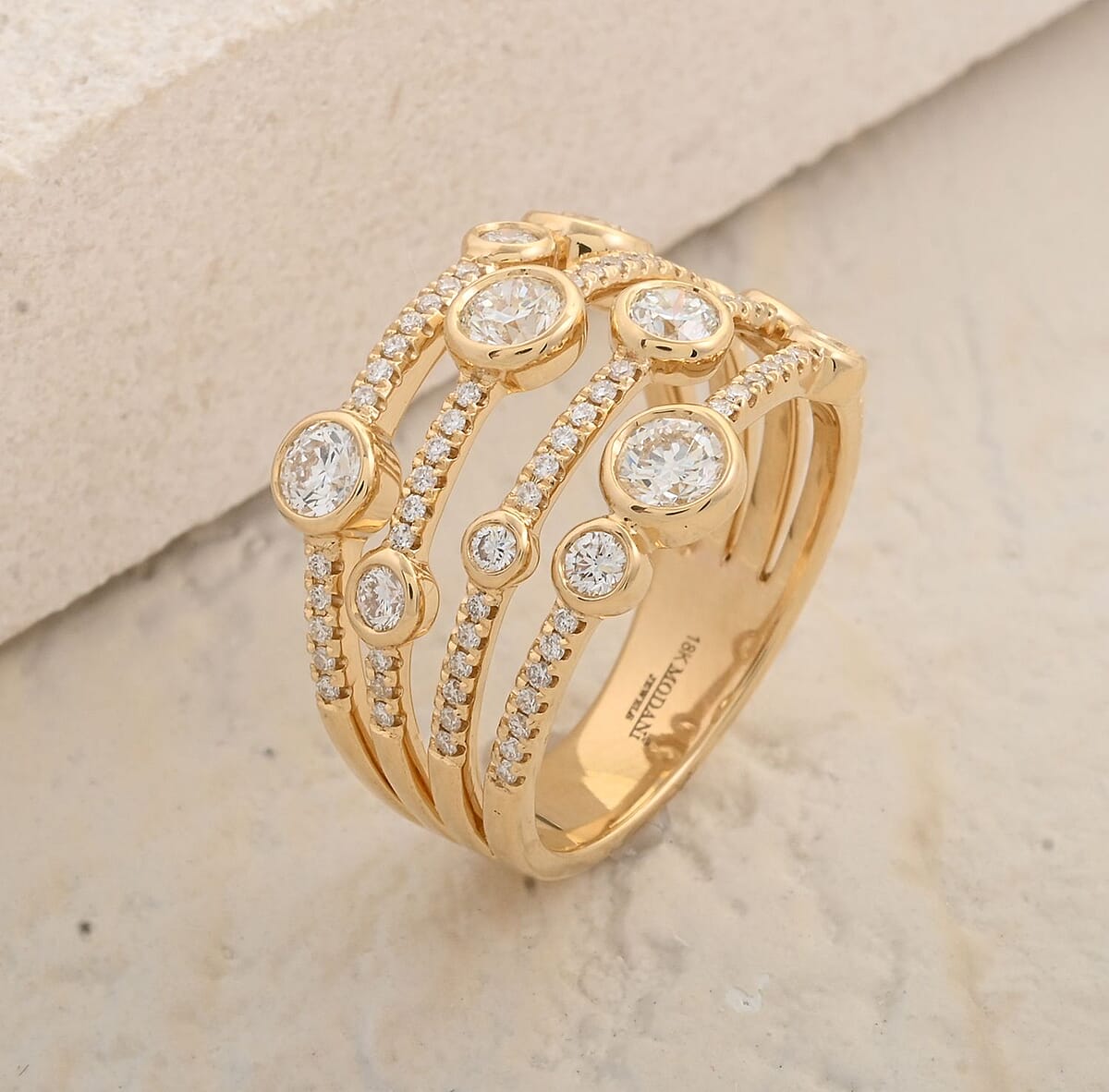 Modani White Diamond 1.40 ctw Ring in 18K Yellow Gold (Size 7.0) 7.10 Grams image number 1