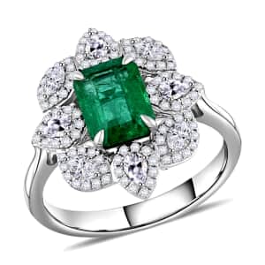 Emerald and G-SI VS White Diamond 2.25 ctw Ring in 18K White Gold (Size 10.0) 4.35 Grams