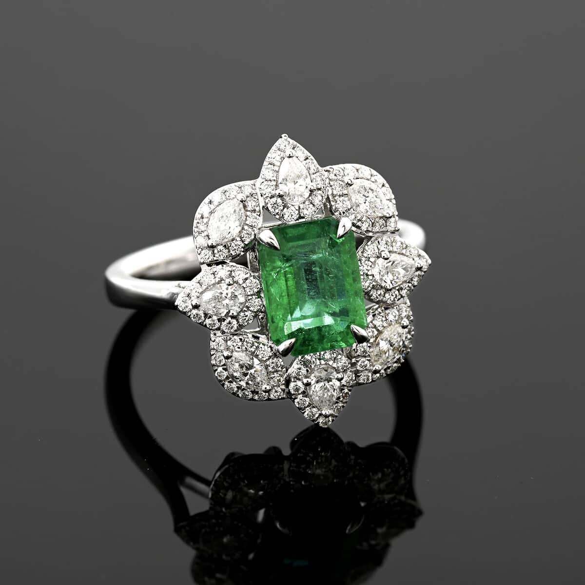 Emerald and G-SI VS White Diamond 2.25 ctw Ring in 18K White Gold (Size 5.0) 4.35 Grams image number 1