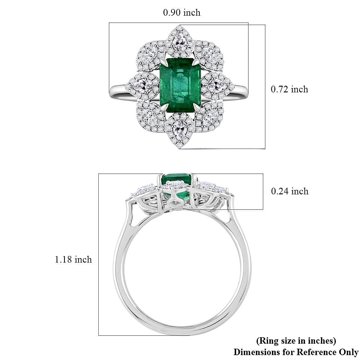Emerald and G-SI VS White Diamond 2.25 ctw Ring in 18K White Gold (Size 6.5) 4.35 Grams image number 5