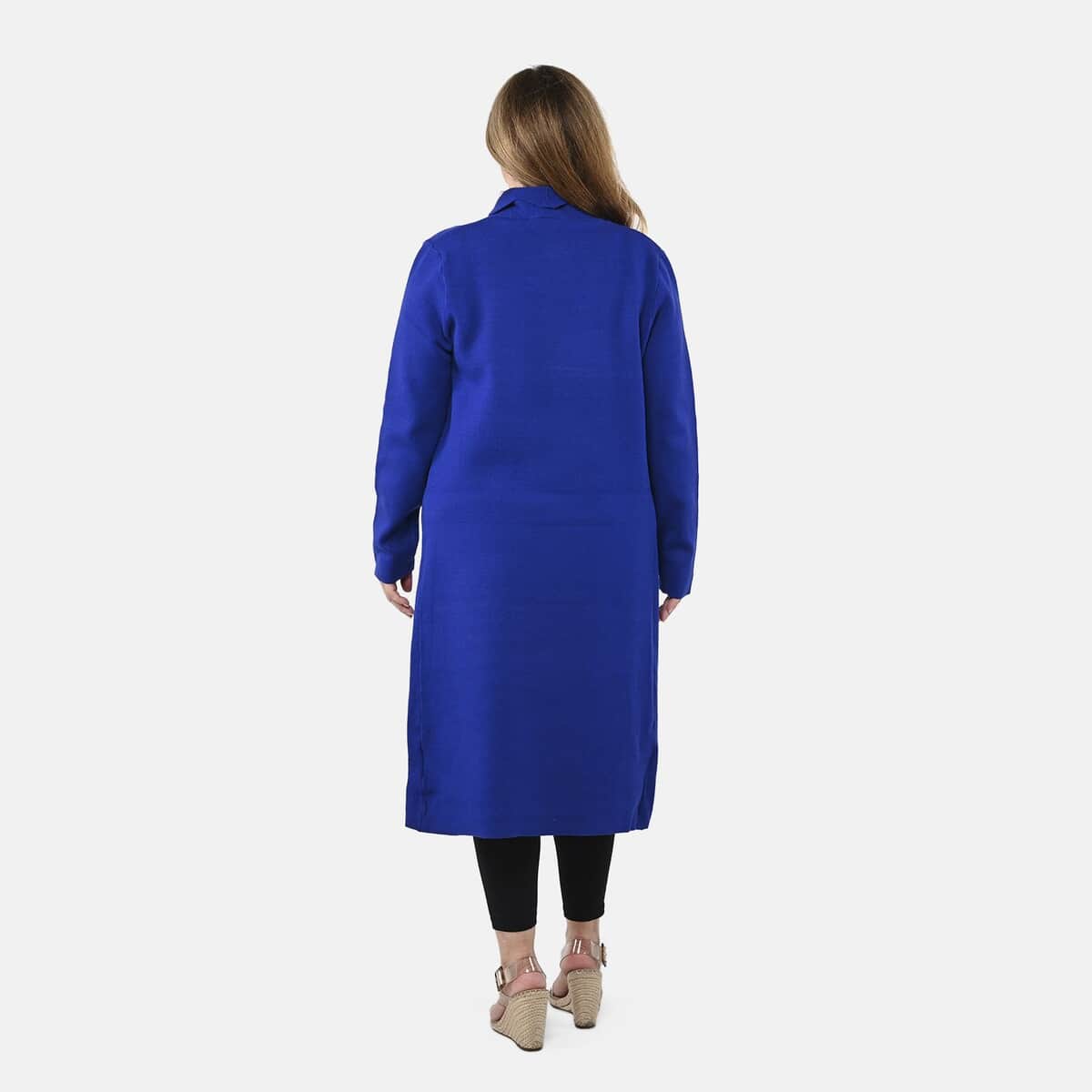 Badgley Mischka Scalloped Open-Front Edges Slim-Fit, Super-Soft & Cozy Double-Knit Sweater Coat- Cobalt S image number 1