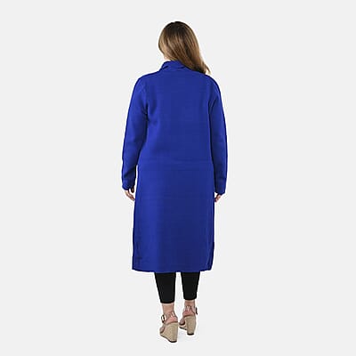 Badgley Mischka Scalloped Open-Front Edges Slim-Fit, Super-Soft & Cozy Double-Knit Sweater Coat- Cobalt L