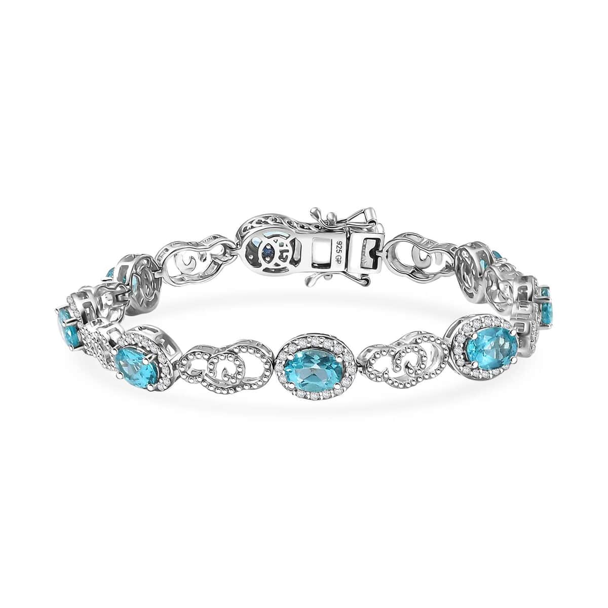 GP Special Venetian Sky Collection Premium Betroka Blue Apatite and White Zircon 8.10 ctw Bracelet in Rhodium Over Sterling Silver (7.25 In) image number 0