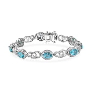 GP Special Venetian Sky Collection Premium Betroka Blue Apatite and White Zircon 8.10 ctw Bracelet in Rhodium Over Sterling Silver (7.25 In)