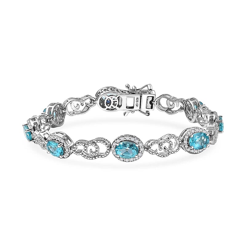 GP Special Venetian Sky Collection Premium Betroka Blue Apatite and White Zircon 8.10 ctw Bracelet in Rhodium Over Sterling Silver (7.25 In)