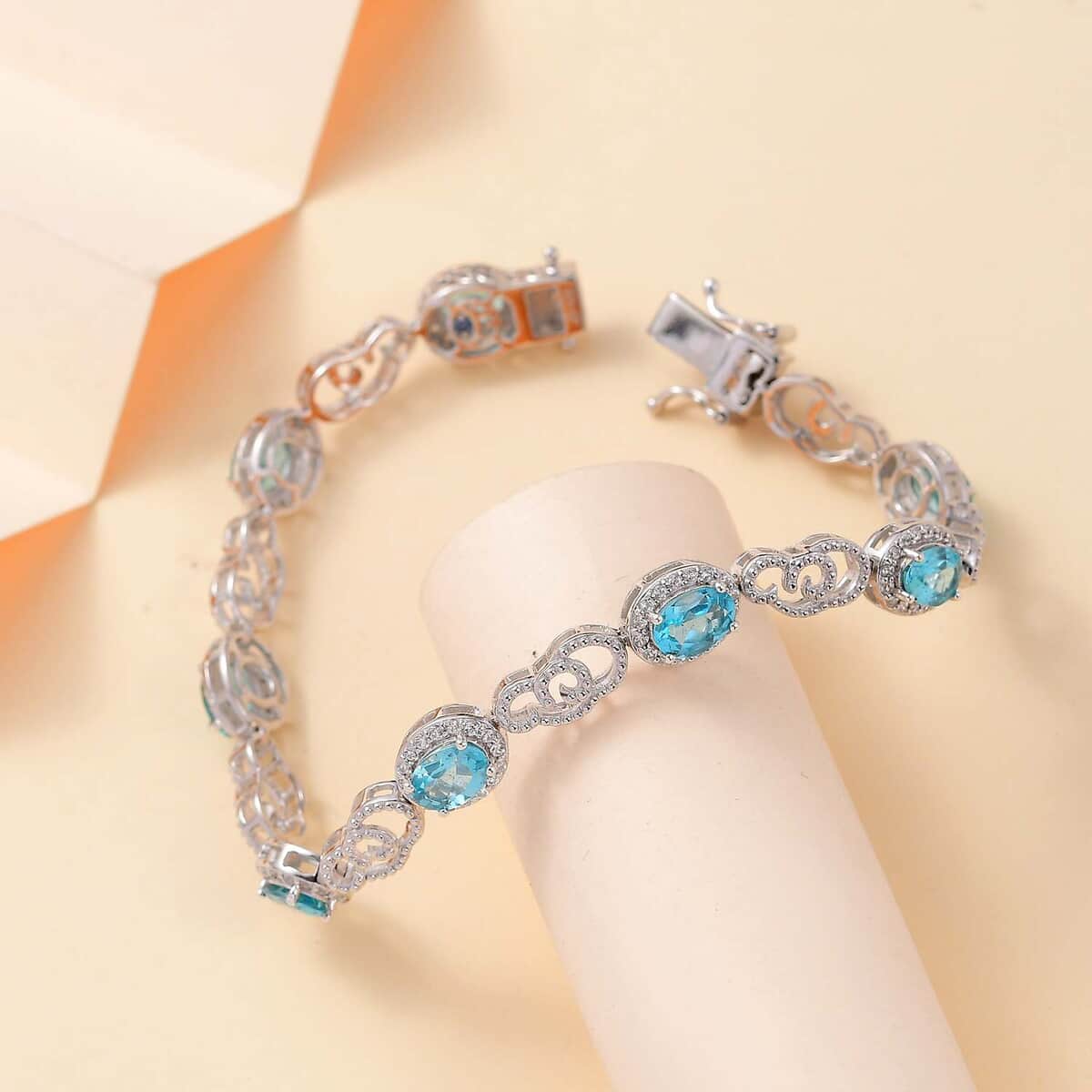 GP Special Venetian Sky Collection Premium Betroka Blue Apatite and White Zircon 8.10 ctw Bracelet in Rhodium Over Sterling Silver (7.25 In) image number 1