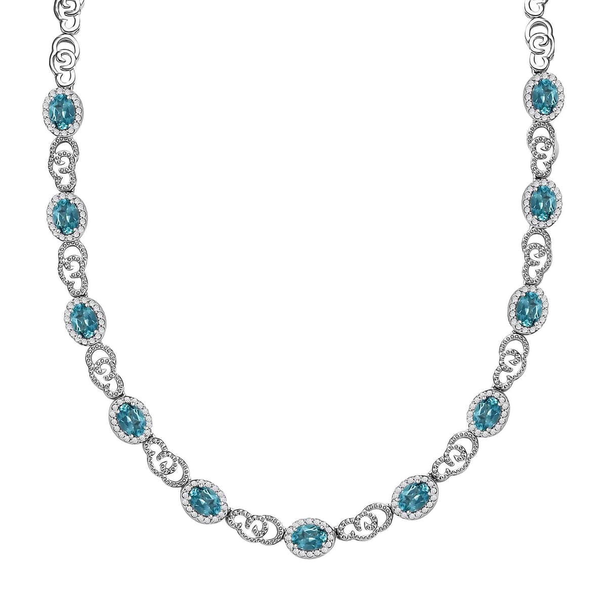 GP Special Venetian Sky Collection Premium Betroka Blue Apatite and White Zircon 11.10 ctw Necklace in Rhodium Over Sterling Silver 18 Inches image number 0