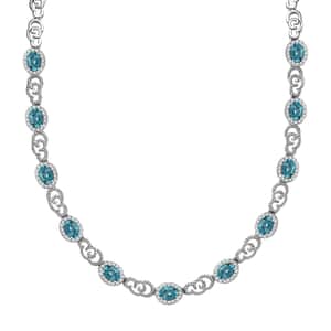 GP Special Venetian Sky Collection Premium Betroka Blue Apatite and White Zircon 11.10 ctw Necklace in Rhodium Over Sterling Silver 18 Inches